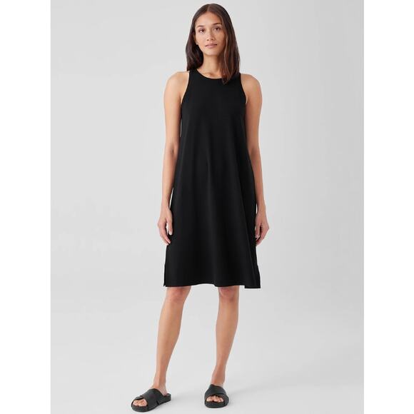 Eileen Fisher Black Knit Tank Dress Midi Knee Length Stretch Women's size Medium - Picture 1 of 8